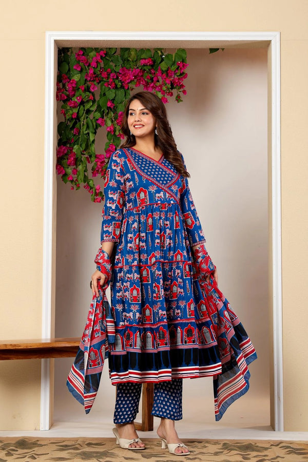 Vnyashri Ethnic Motifs Printed Anarkali Kurta with Trousers & Dupatta