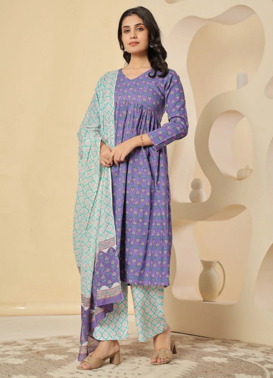 Ethnic Motifs Printed Empire Kurta Pant Set with Dupatta