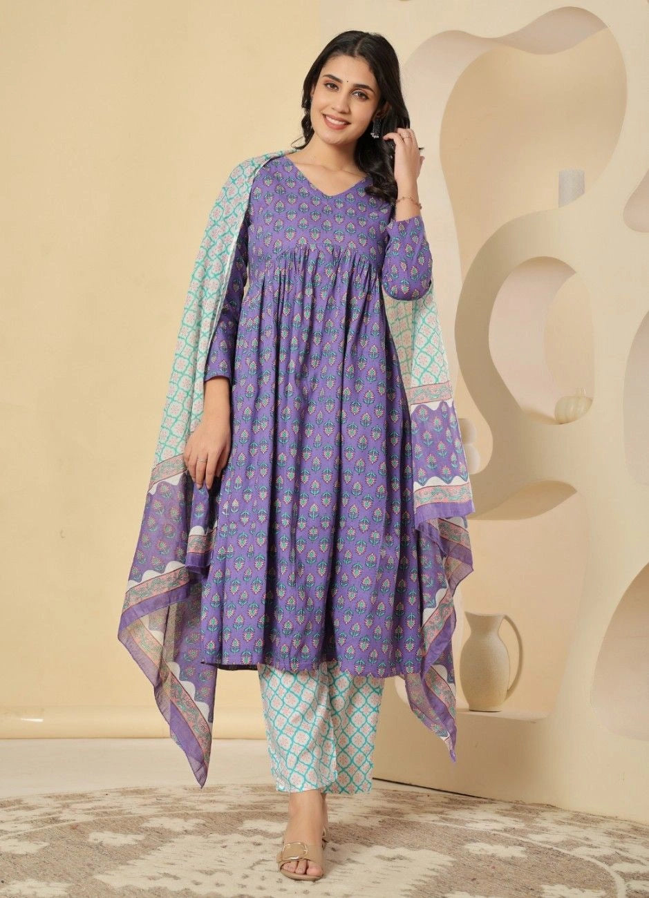 Ethnic Motifs Printed Empire Kurta Pant Set with Dupatta