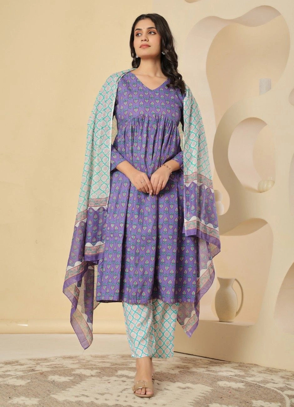 Ethnic Motifs Printed Empire Kurta Pant Set with Dupatta