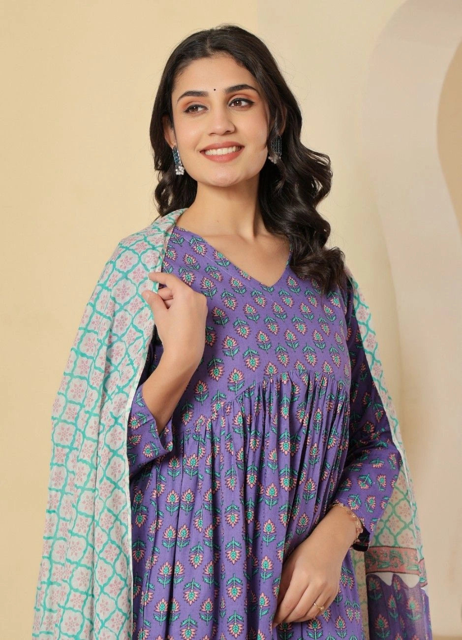 Ethnic Motifs Printed Empire Kurta Pant Set with Dupatta