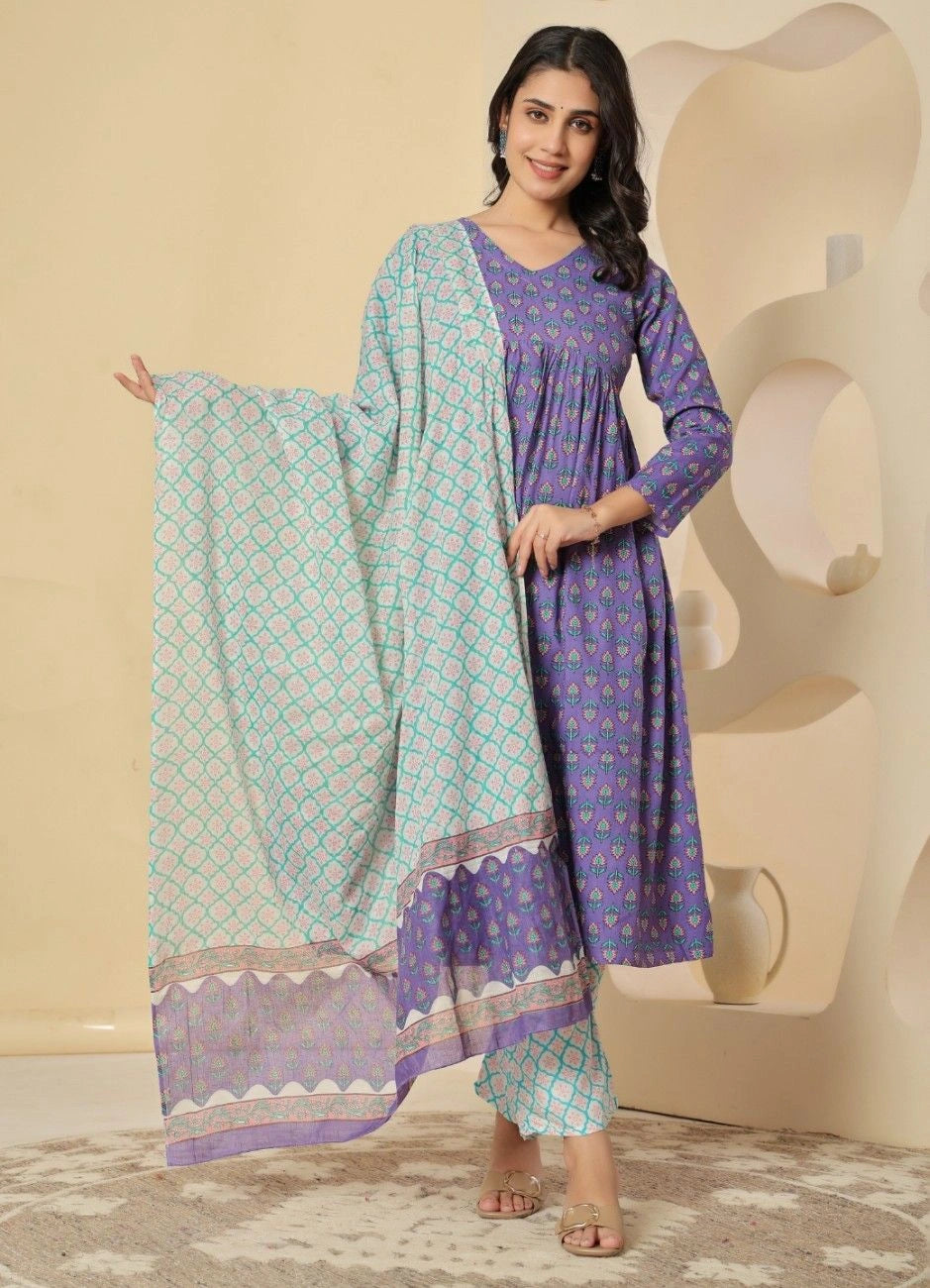 Ethnic Motifs Printed Empire Kurta Pant Set with Dupatta