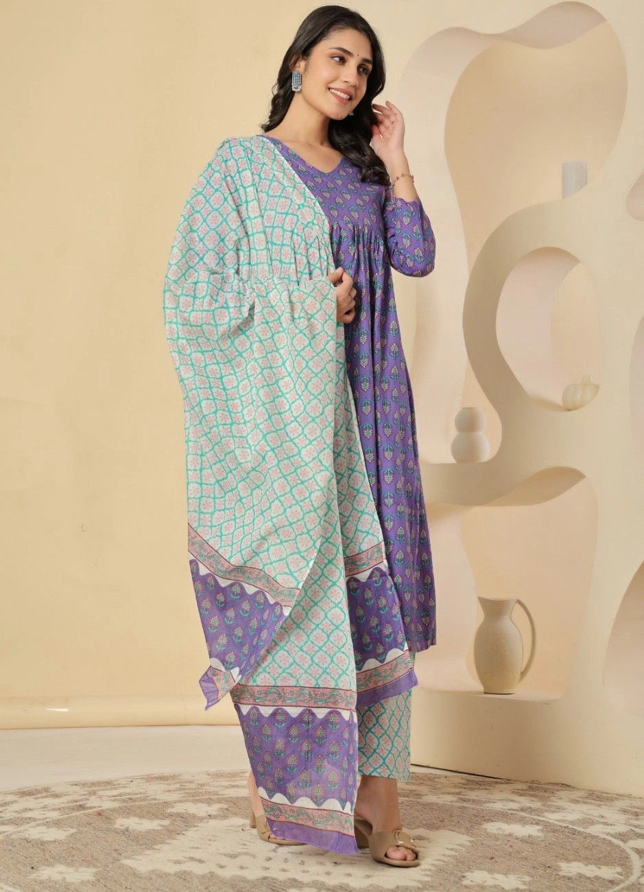 Ethnic Motifs Printed Empire Kurta Pant Set with Dupatta