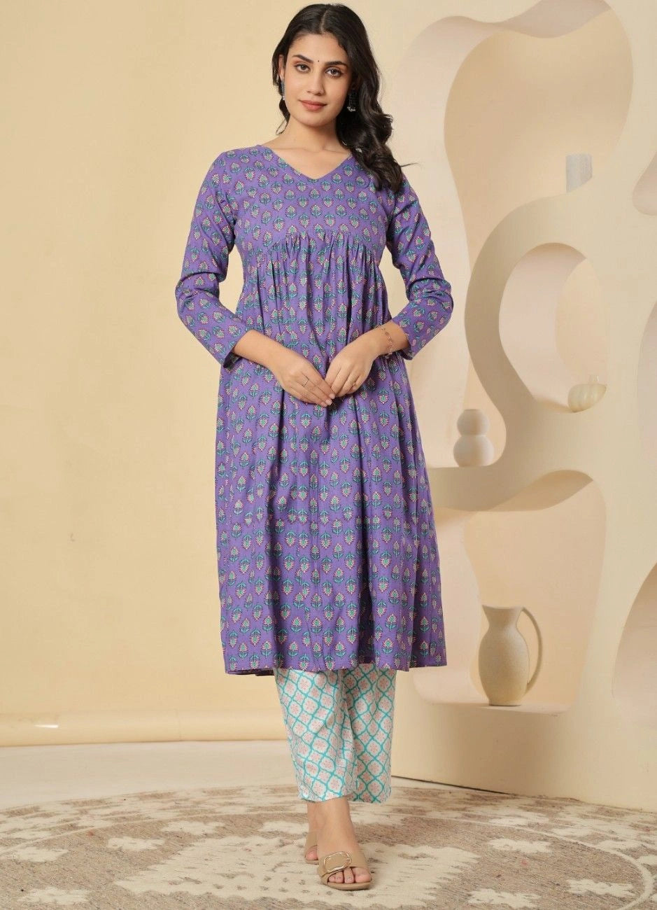 Ethnic Motifs Printed Empire Kurta Pant Set with Dupatta