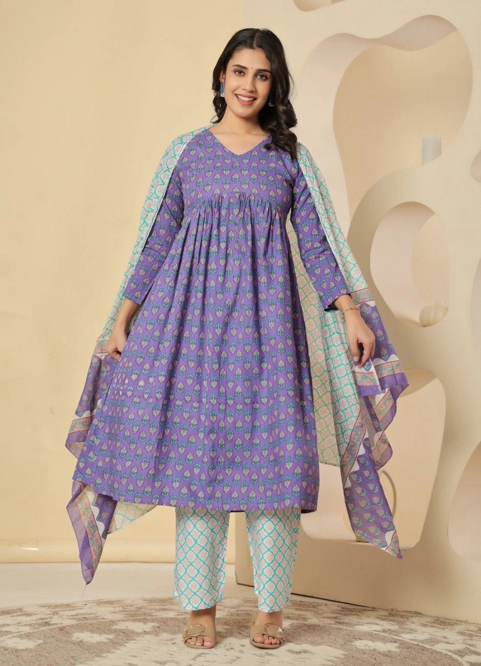Ethnic Motifs Printed Empire Kurta Pant Set with Dupatta
