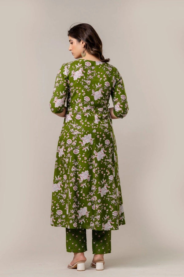 Floral Printed Anarkali Kurta Pant Set with Dupatta