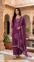Ethnic Bandhej and Lehriya Printed Straight Kurta Palazzo Set with Dupatta