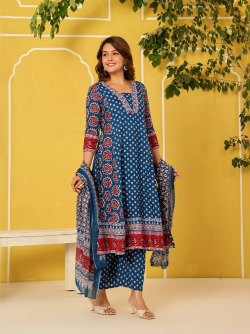 Vnyashri Blue Ethnic Motifs Printed Regular Kurta Pant with Dupatta