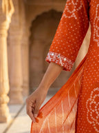 Ethnic Bandhej and Lehriya Printed Straight Kurta Palazzo Set with Dupatta