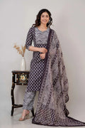 Vnyashri Floral Motfis Printed Cotton Straight Kurta Palazzo Set with Dupatta