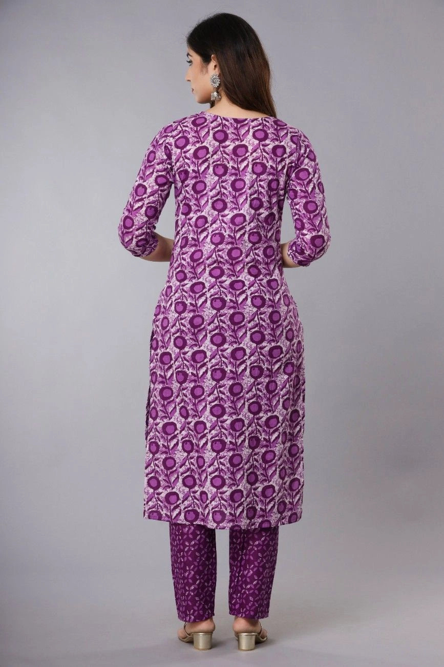 Vnyashri Floral Printed Cotton Straight Kurta Pant Set with Dupatta