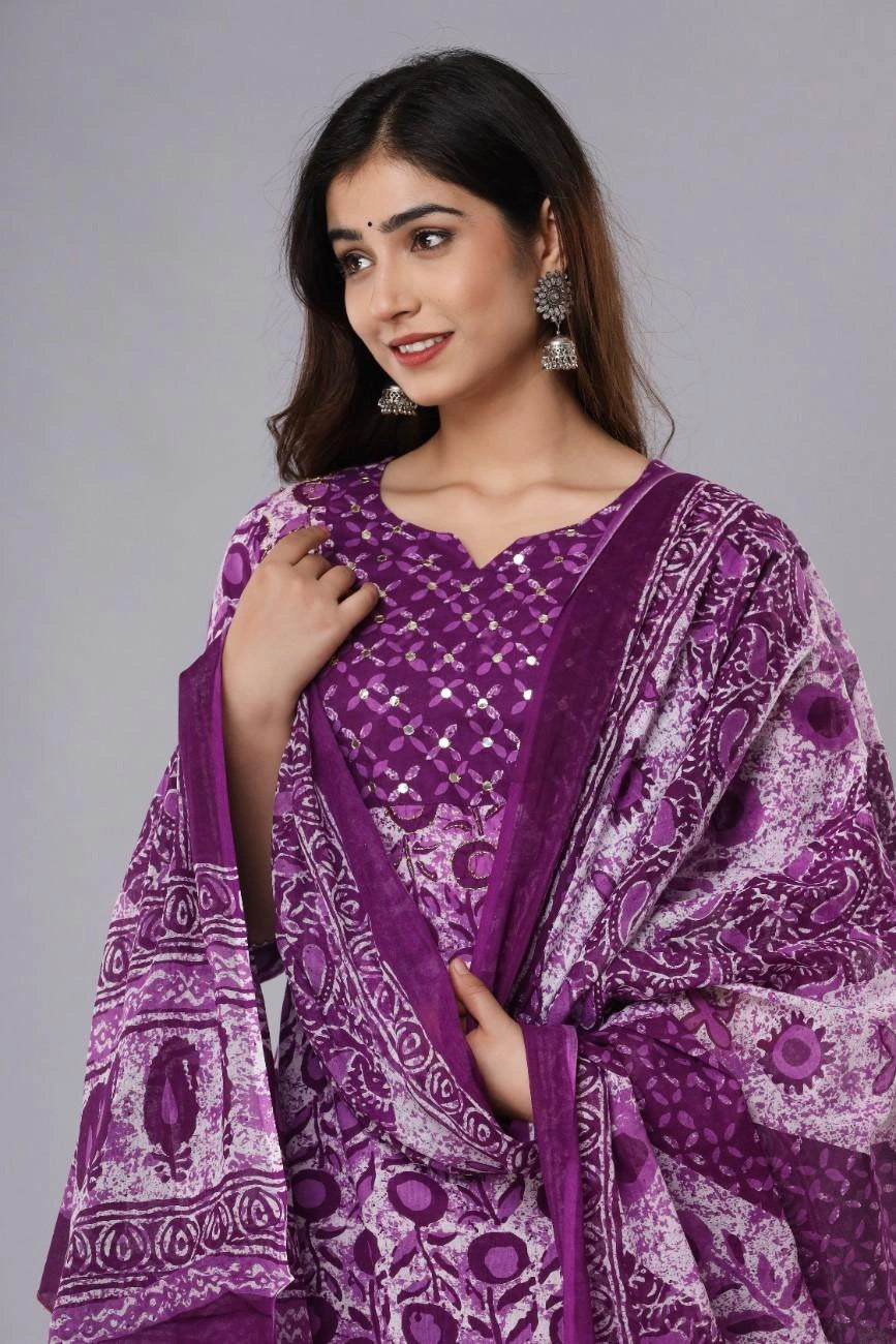 Vnyashri Floral Printed Cotton Straight Kurta Pant Set with Dupatta
