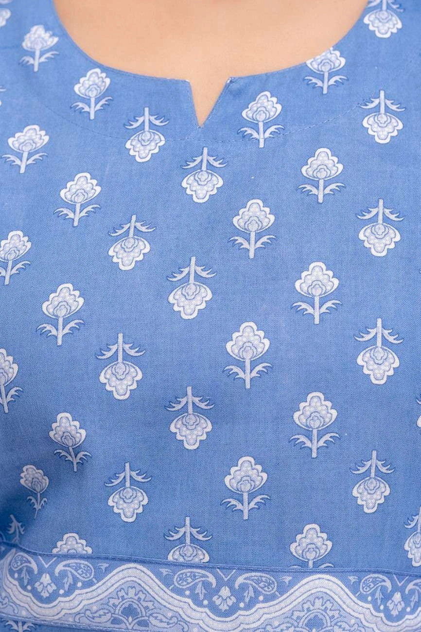 Vnyashri Blue Floral Printed Straight Kurta Trousers Set with Dupatta