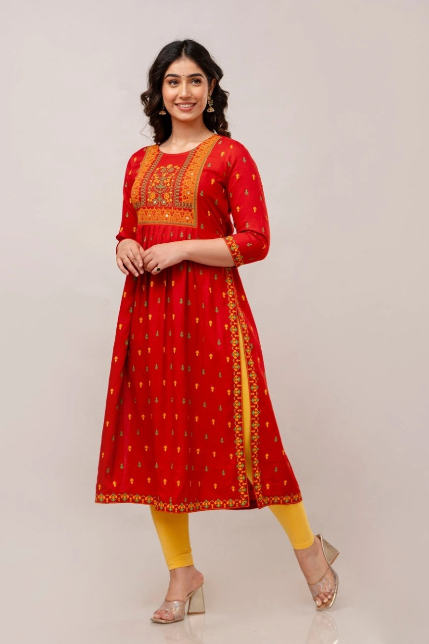 Maroon Floral Printed Anarkali Kurta