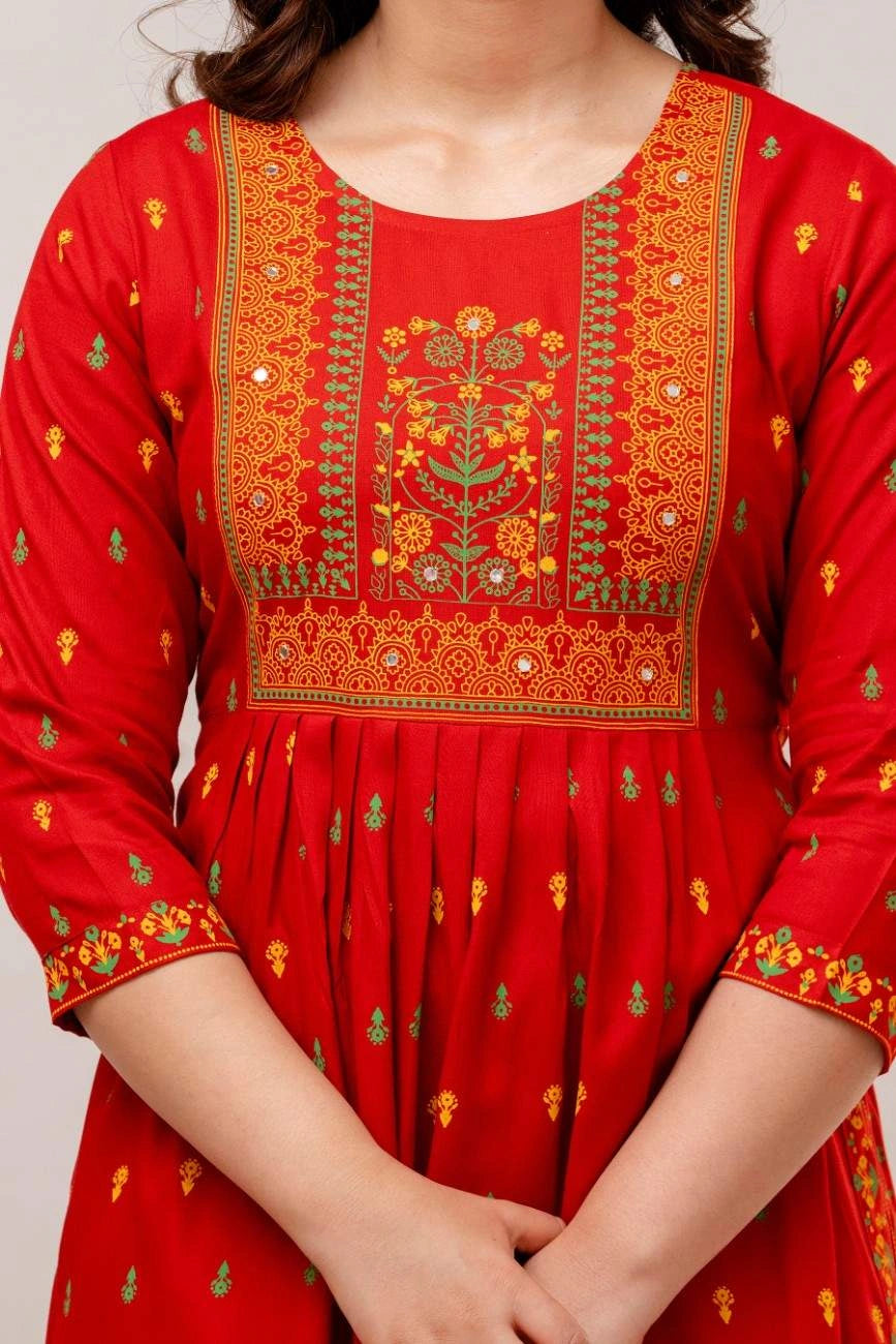 Maroon Floral Printed Anarkali Kurta