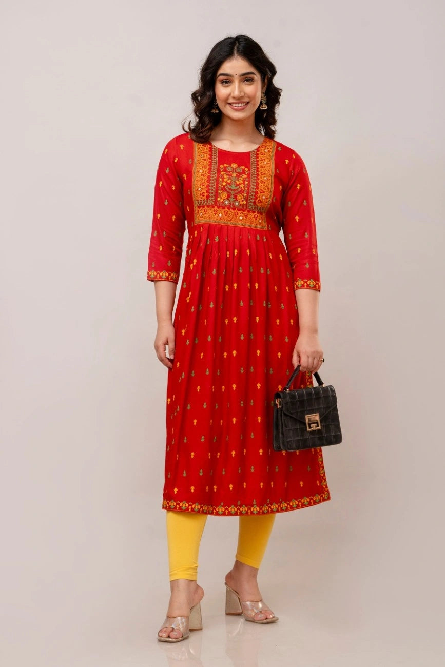Maroon Floral Printed Anarkali Kurta