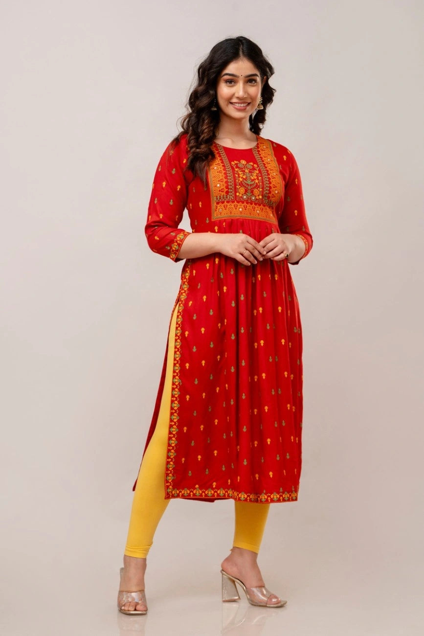 Maroon Floral Printed Anarkali Kurta
