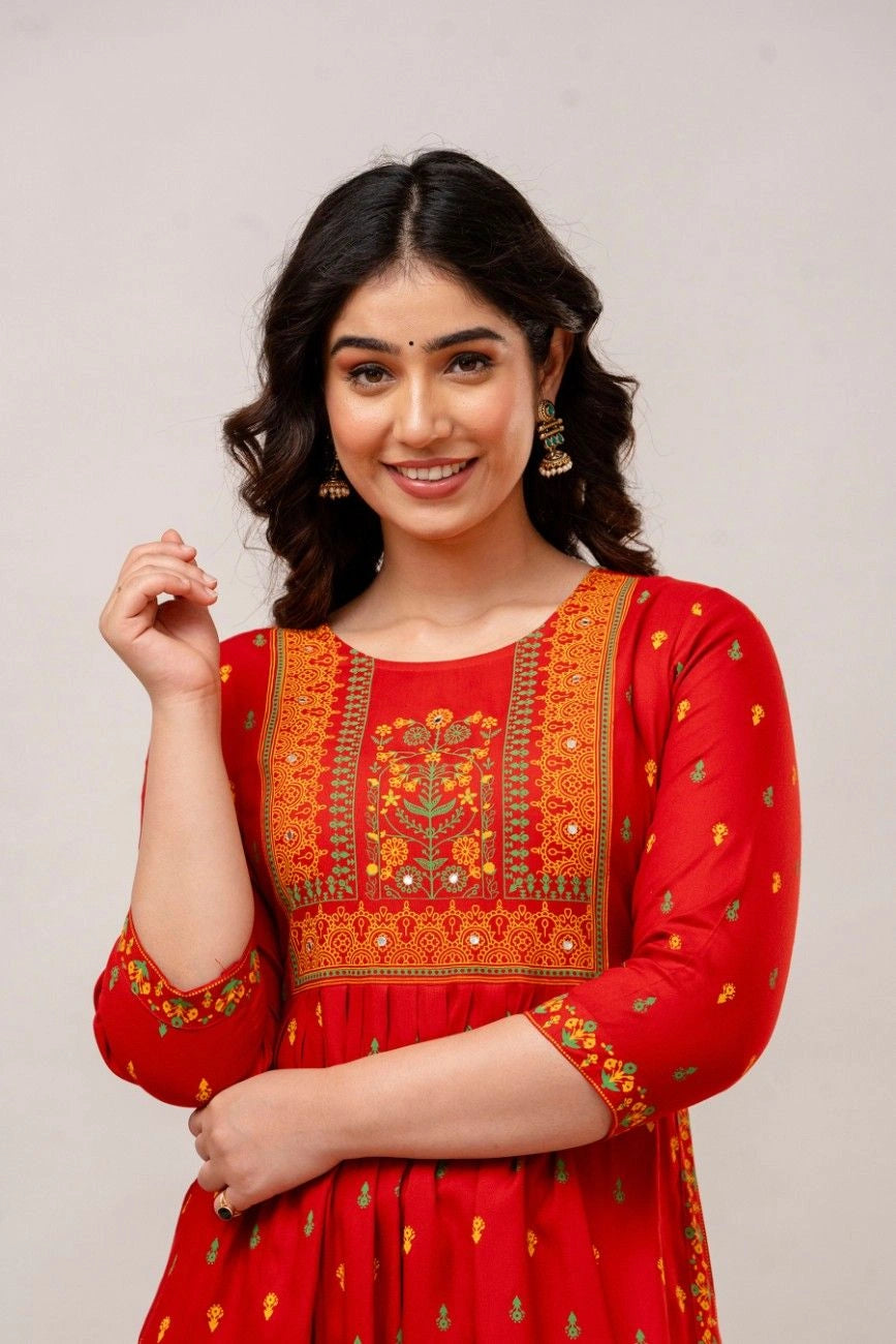 Maroon Floral Printed Anarkali Kurta