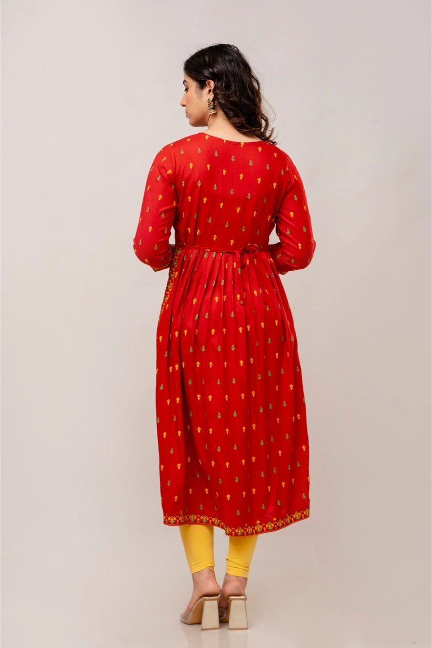 Maroon Floral Printed Anarkali Kurta