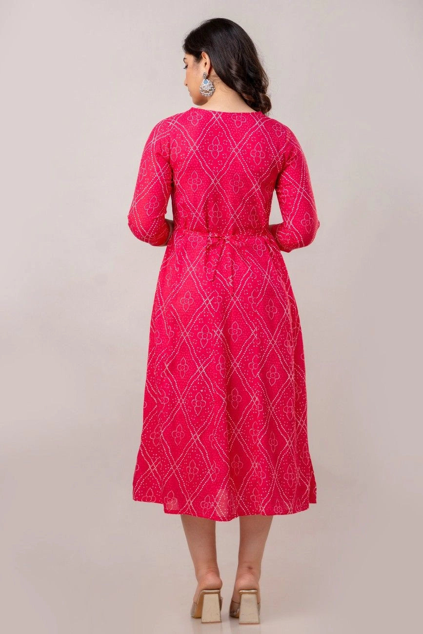 Vnyashri Pink Bandhani Printed and Embroidered Anarkali Kurta