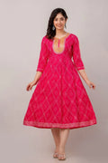 Vnyashri Pink Bandhani Printed and Embroidered Anarkali Kurta