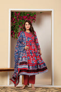 Vnyashri Red Ethnic Motifs Printed Anarkali Kurta with Trousers & Dupatta