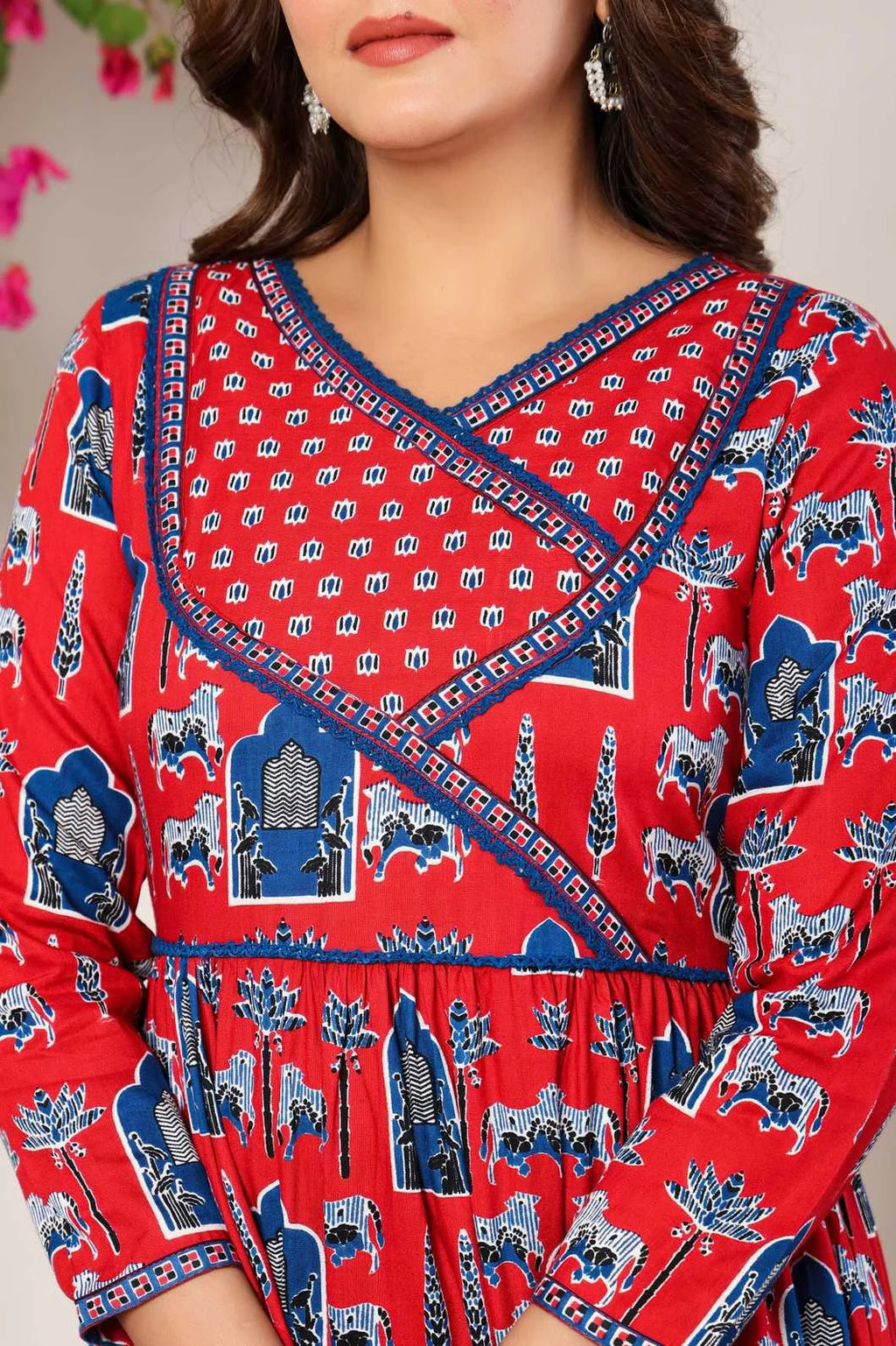 Vnyashri Red Ethnic Motifs Printed Anarkali Kurta with Trousers & Dupatta