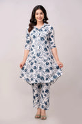 Vnyashri White Elegant Floral Printed Rayon Co-ord Set