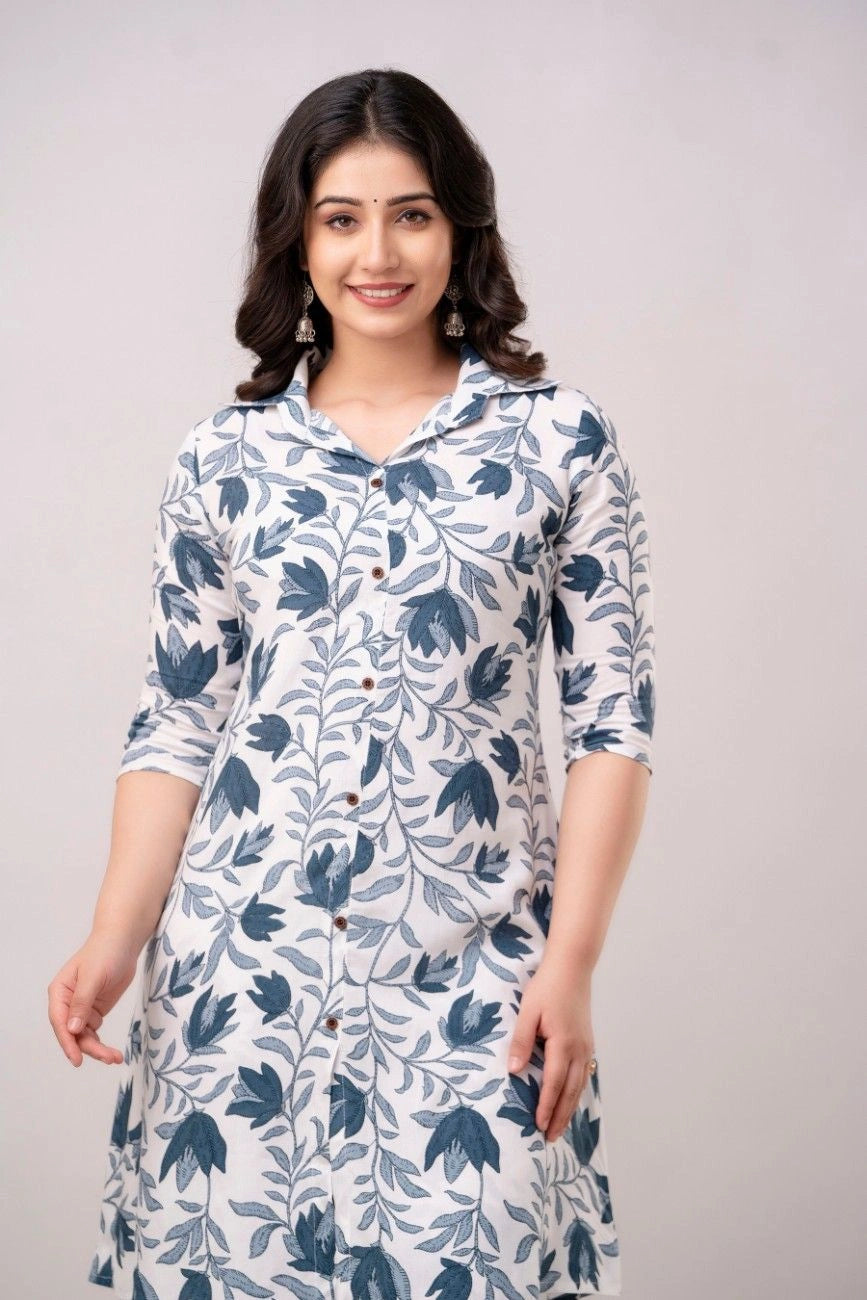 Vnyashri White Elegant Floral Printed Rayon Co-ord Set