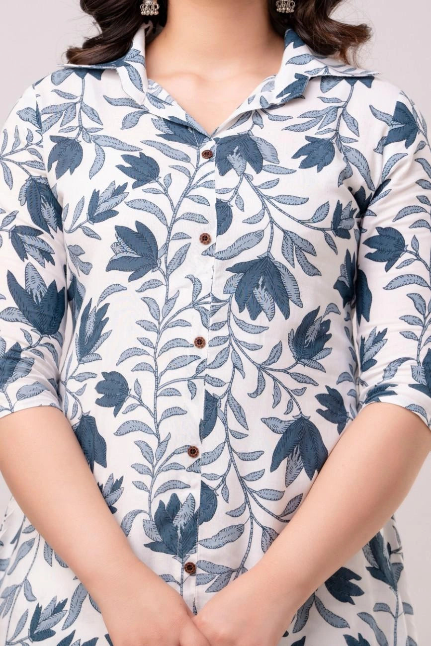 Vnyashri White Elegant Floral Printed Rayon Co-ord Set