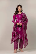 Vnyashri Purple Floral Printed Straight Kurta Pant Set with Dupatta
