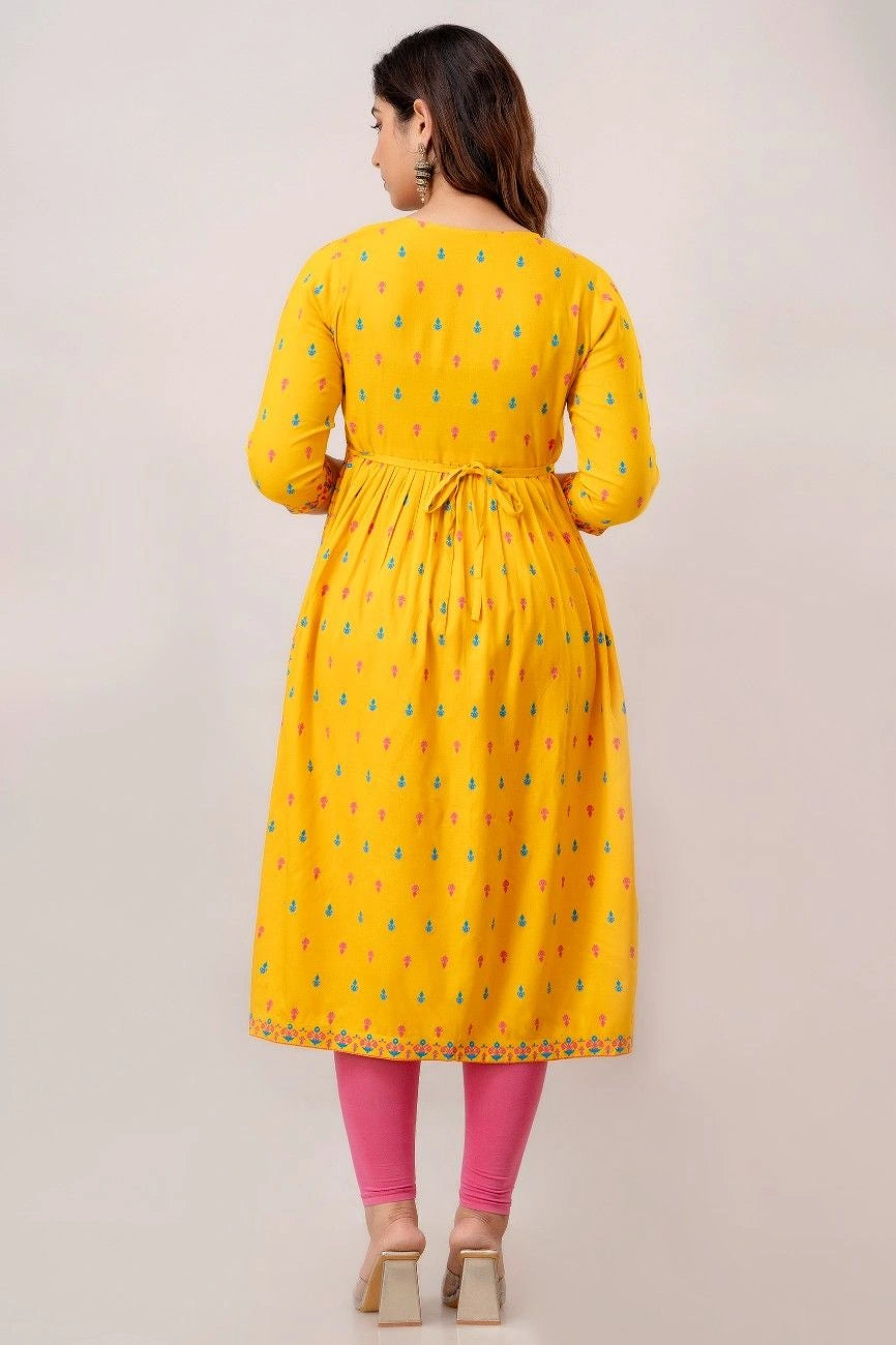 Vnyashri Yellow Floral Printed Anarkali Kurta