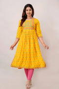  Vnyashri Yellow Floral Printed Anarkali Kurta