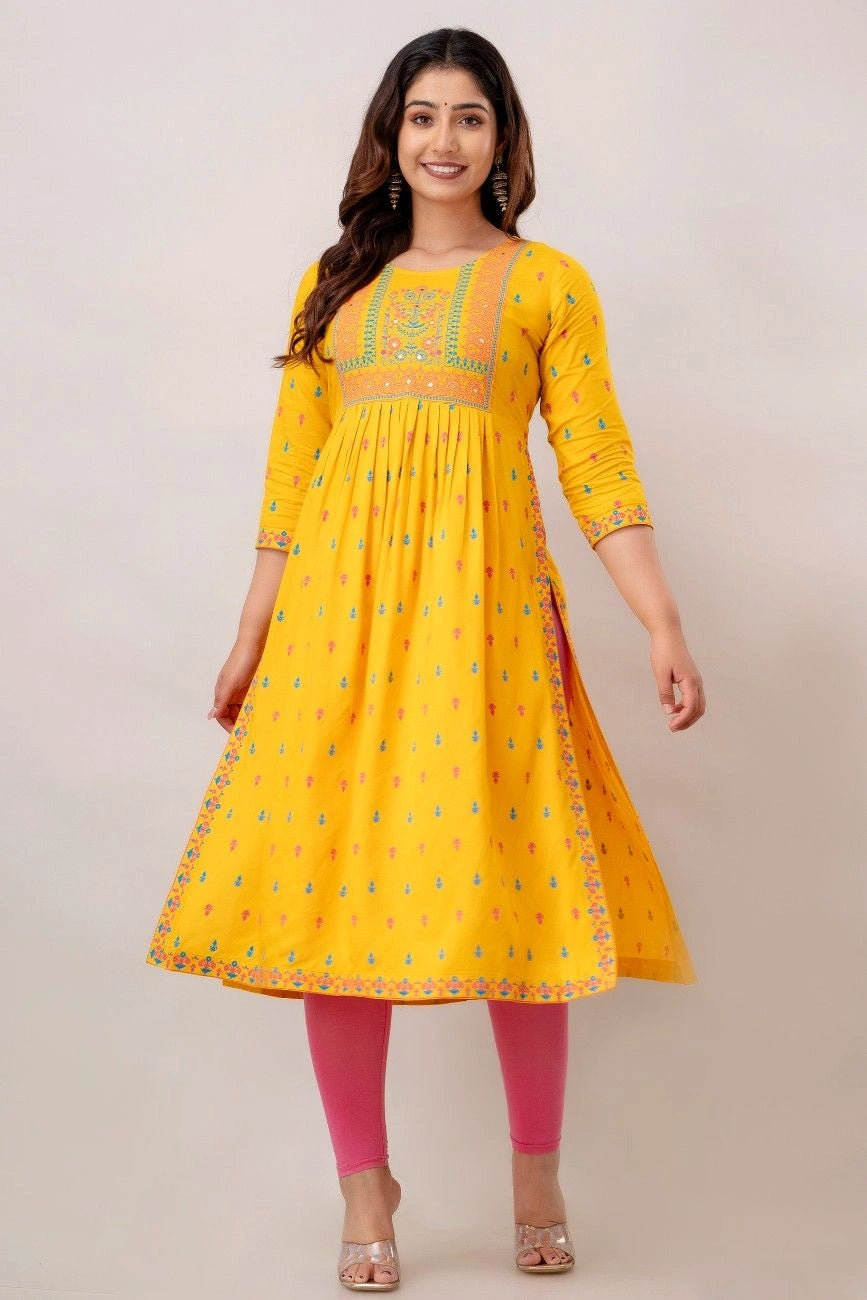  Vnyashri Yellow Floral Printed Anarkali Kurta