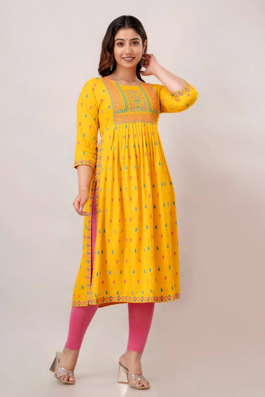  Vnyashri Yellow Floral Printed Anarkali Kurta
