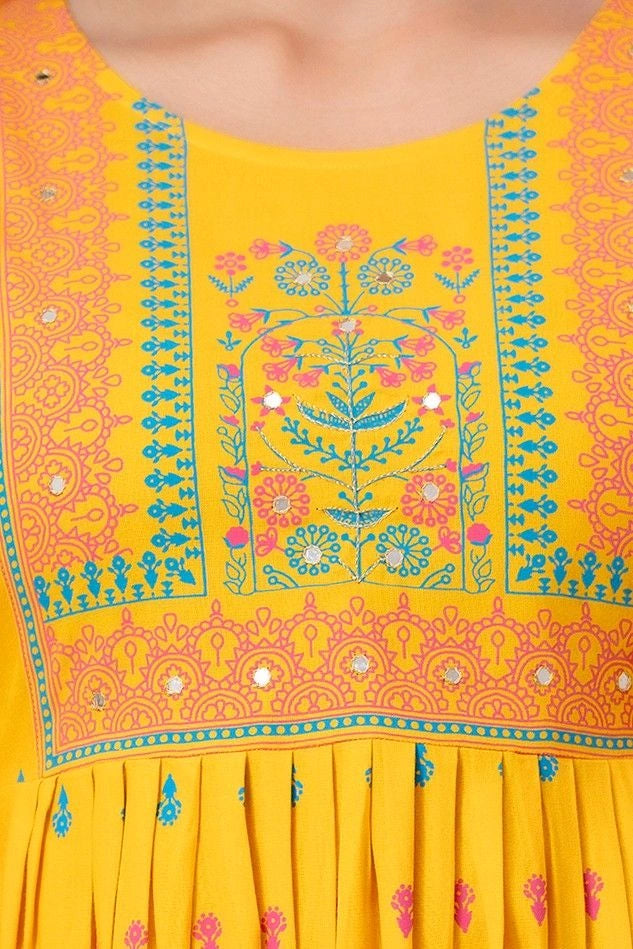  Vnyashri Yellow Floral Printed Anarkali Kurta