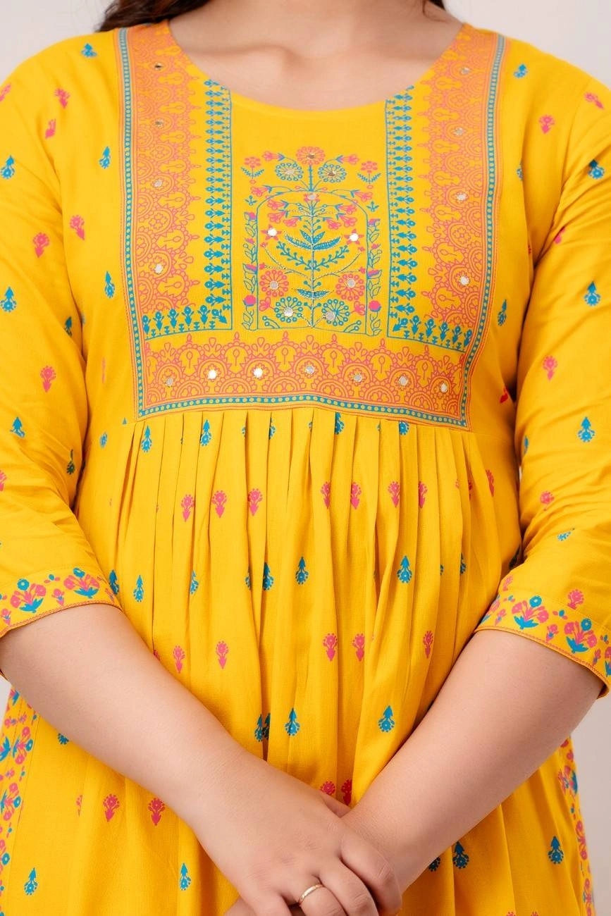 Vnyashri Yellow Floral Printed Anarkali Kurta