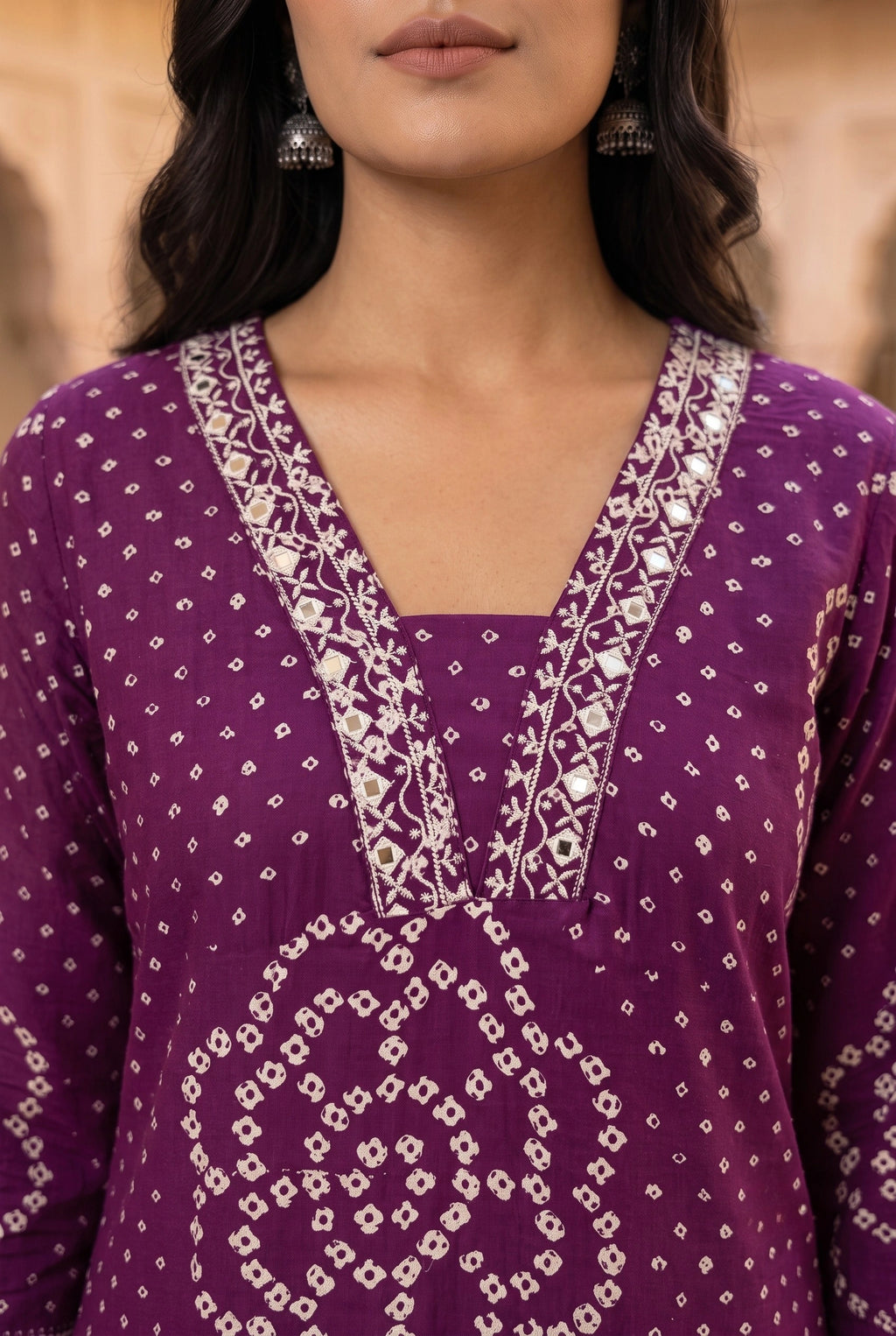 Ethnic Bandhej and Lehriya Printed Straight Kurta Palazzo Set with Dupatta