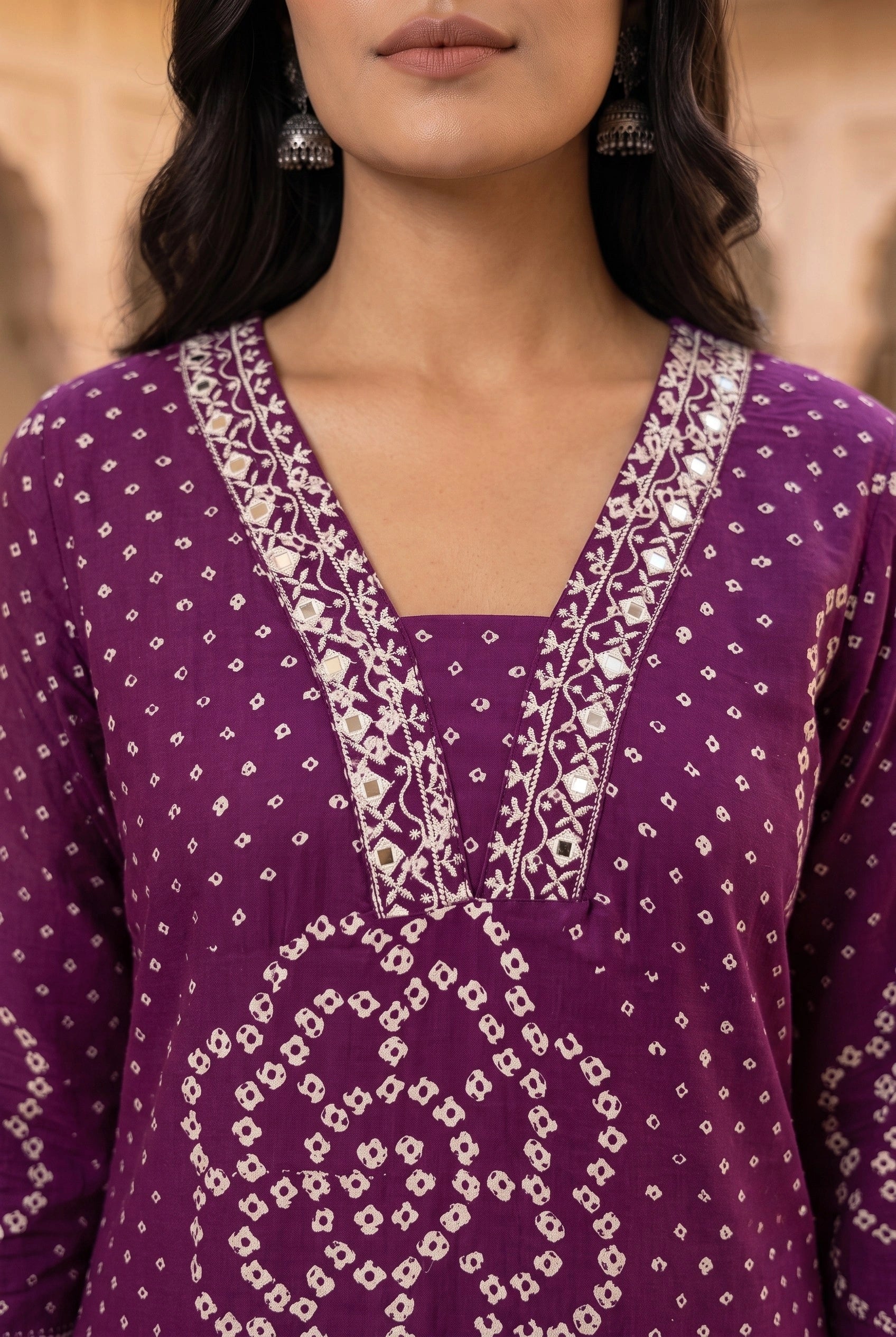 Ethnic Bandhej and Lehriya Printed Straight Kurta Palazzo Set with Dupatta